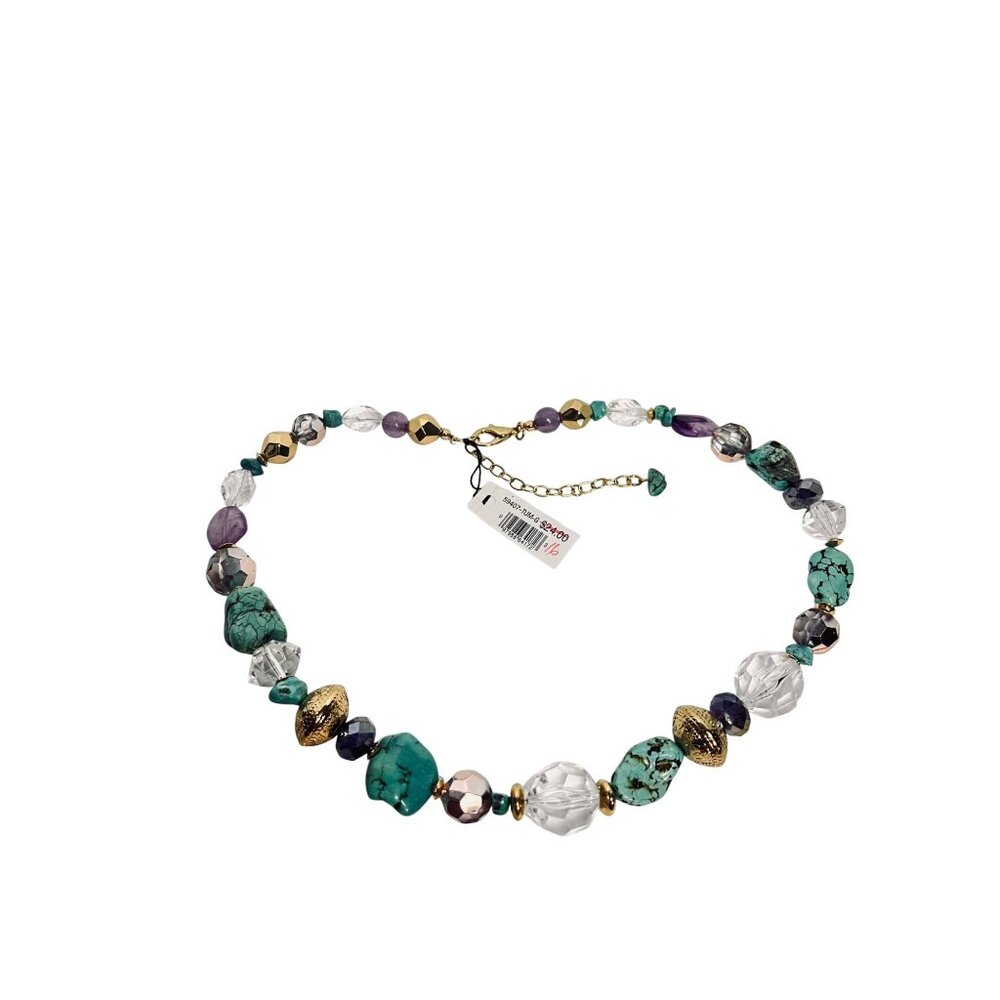 Carol Dauplaise Chunky Bead Necklace W/Turquoise Purple And Gold Accents (6301) - Picture 6 of 8